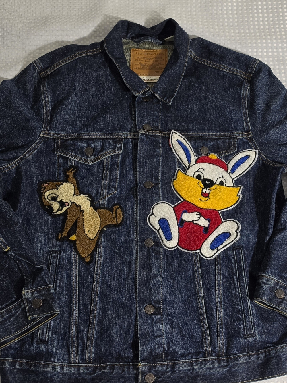 Custom Upcycled Levi’s Premium Denim Jacket XL - Graphic Patch Streetwear